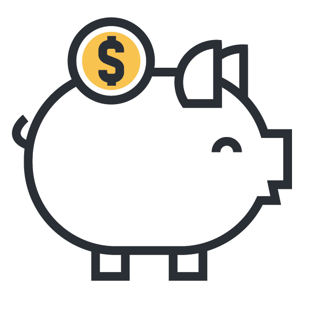 White piggy bank with a dollar sign on top.